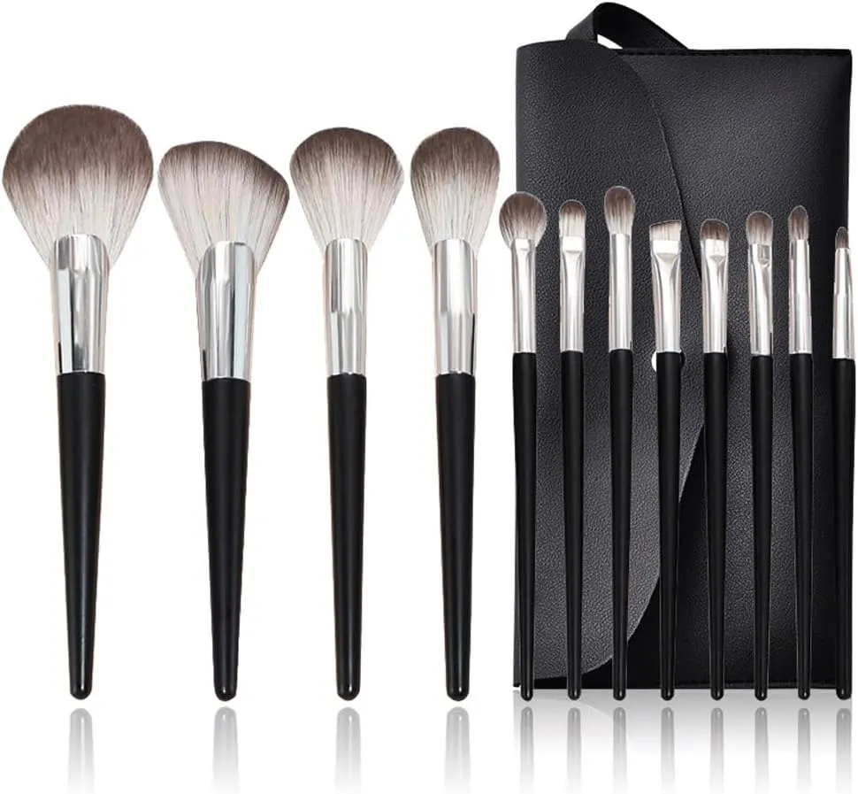 Makeup Brush Set 12 Pieces of Black Silver Brush Powder Eye Shadow Brush Multi-Function Beauty Tools
