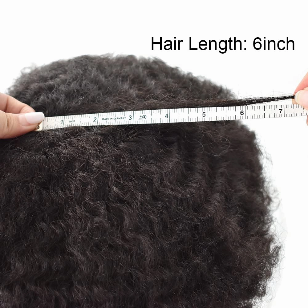 Man Weave Hair Black Men Curly Brazilian Hair Afro Toupee American African Mens Wig Full Poly Men Wave Hair Piece (#1B Off Black, 10MM Weave)