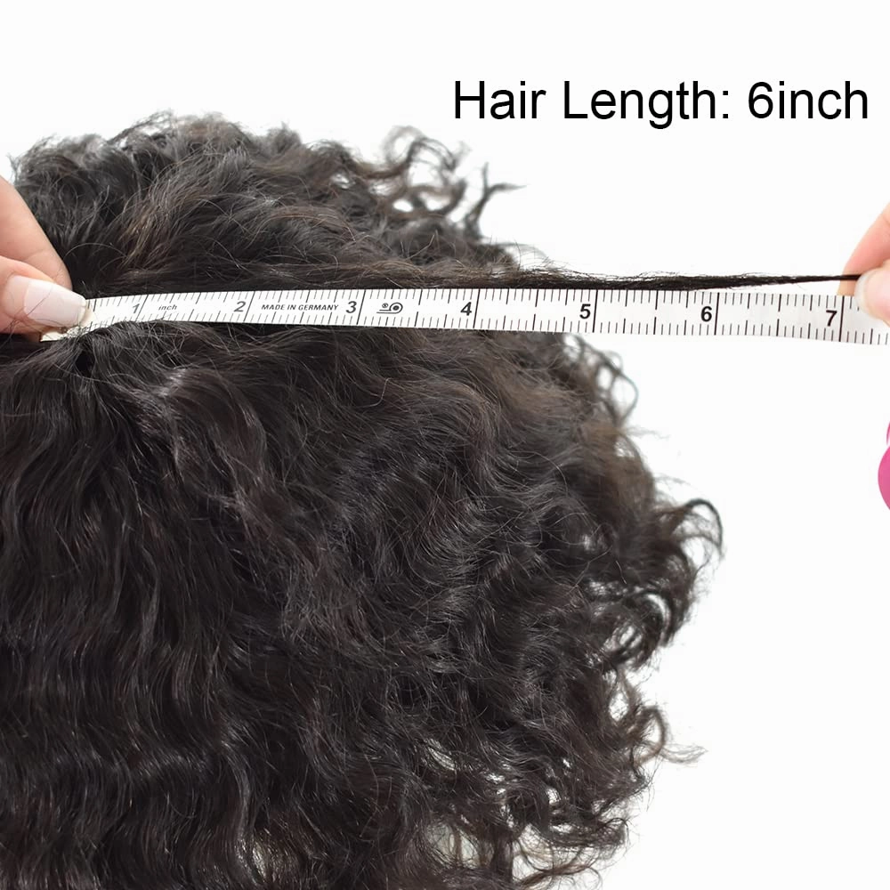 Man Weave Hair Black Men Curly Brazilian Hair Afro Toupee American African Mens Wig Full Poly Men Wave Hair Piece (#1B Off Black, 14MM Weave)