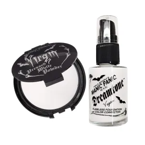 MANIC PANIC Vampyre's Veil White Pressed Powder Bundle with Dreamtone Flawless White Liquid Foundation