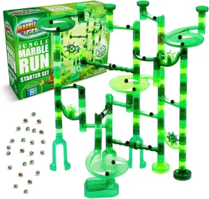 Marble Genius Marble Run Starter Set STEM Toy for Kids Ages 4-12 - 130 Complete Pieces (80 Translucent Marbulous Pieces and 50 Glass Marbles), Construction Building Block Toys, Theme (Jungle)