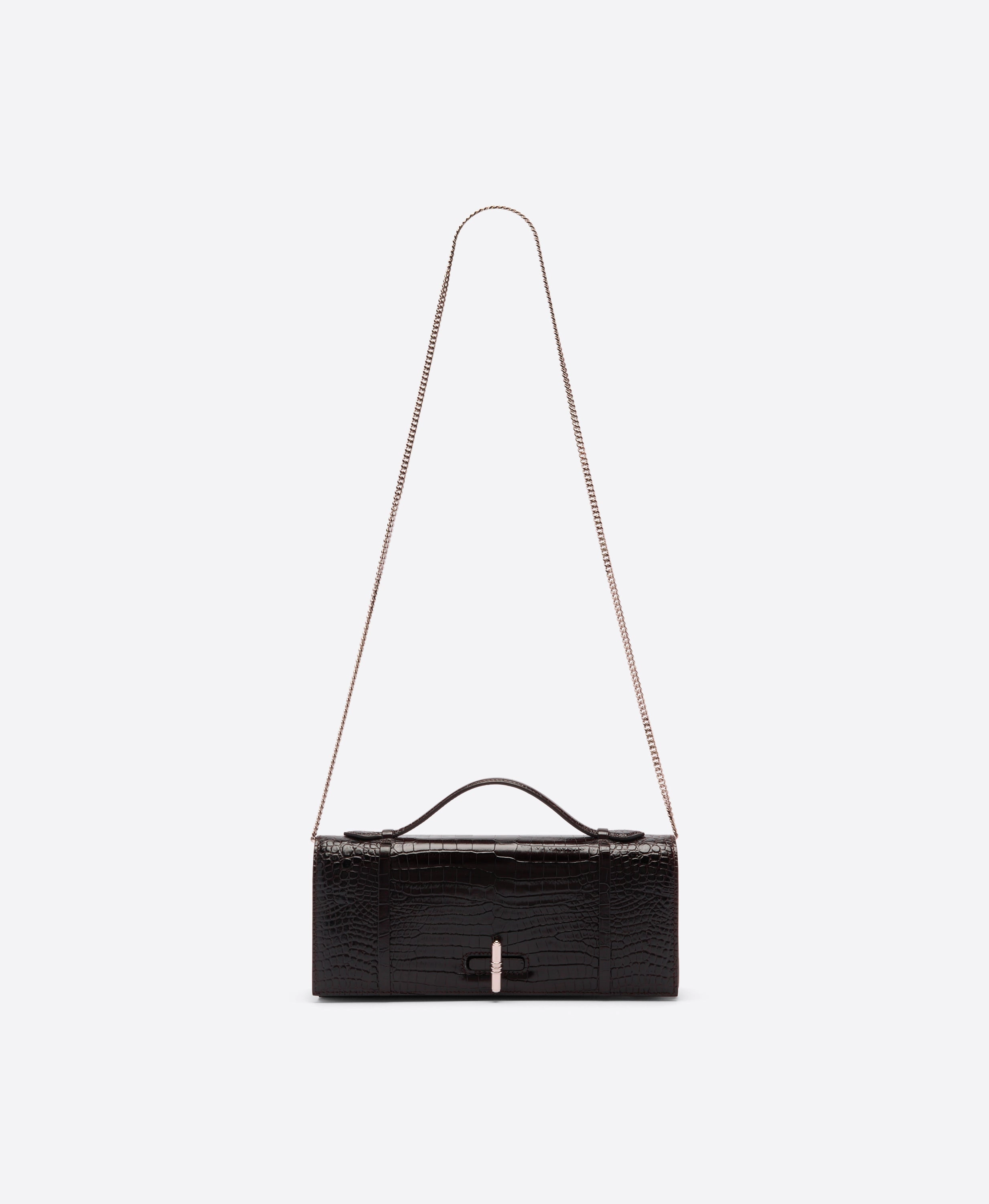 May Dark Brown Embossed Leather Clutch Bag
