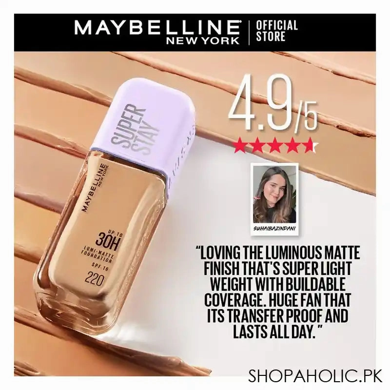 Maybelline Superstay Lumi Matte Liquid Foundation With SPF-16, 30H Weightless Longwear, 30ml, 128