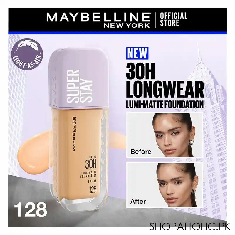 Maybelline Superstay Lumi Matte Liquid Foundation With SPF-16, 30H Weightless Longwear, 30ml, 128