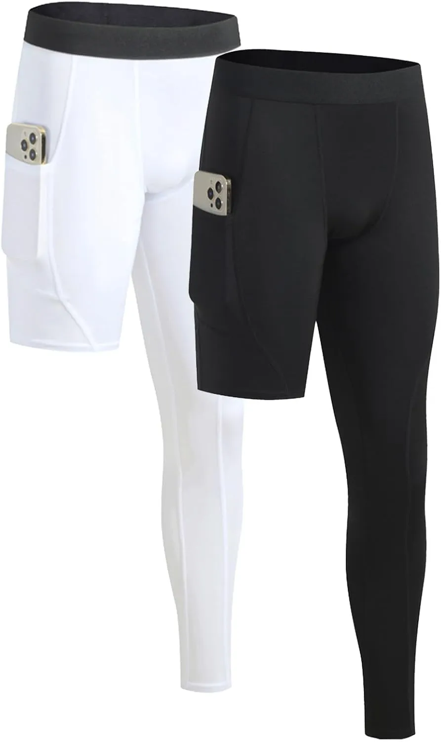Men’s One Leg Compression Pants Full Length Tight Basketball 1/2 Single Leg Long Pant Base Layer Leggings Underwear