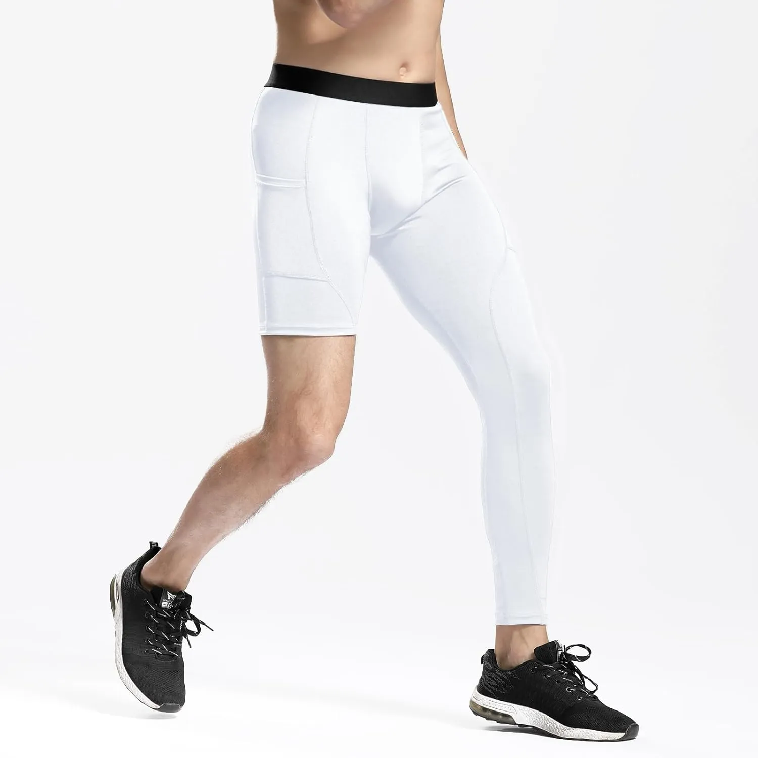 Men’s One Leg Compression Pants Full Length Tight Basketball 1/2 Single Leg Long Pant Base Layer Leggings Underwear