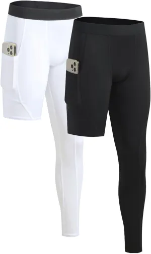 Men’s One Leg Compression Pants Full Length Tight Basketball 1/2 Single Leg Long Pant Base Layer Leggings Underwear