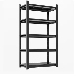 Metal Garage Shelving Unit - Space-Saving Adjustable Steel Storage Rack, Black Easy-to-Clean Industrial Shelves for Tools/Equipment, Quick Setup
