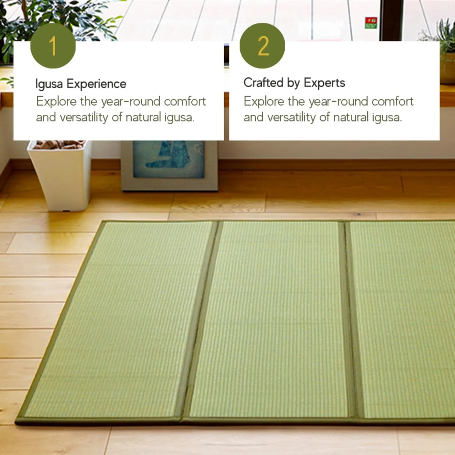 MIINA Japanese Traditional Tatami Mat, Igusa (Rush Grass) Floor Mattress, Futon, 55"x78" (Full, Natural)