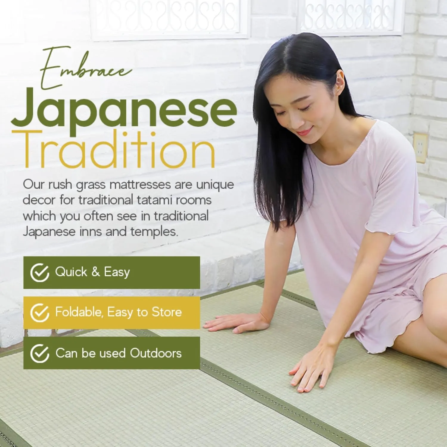 MIINA Japanese Traditional Tatami Mat, Igusa (Rush Grass) Floor Mattress, Futon, 55"x78" (Full, Natural)