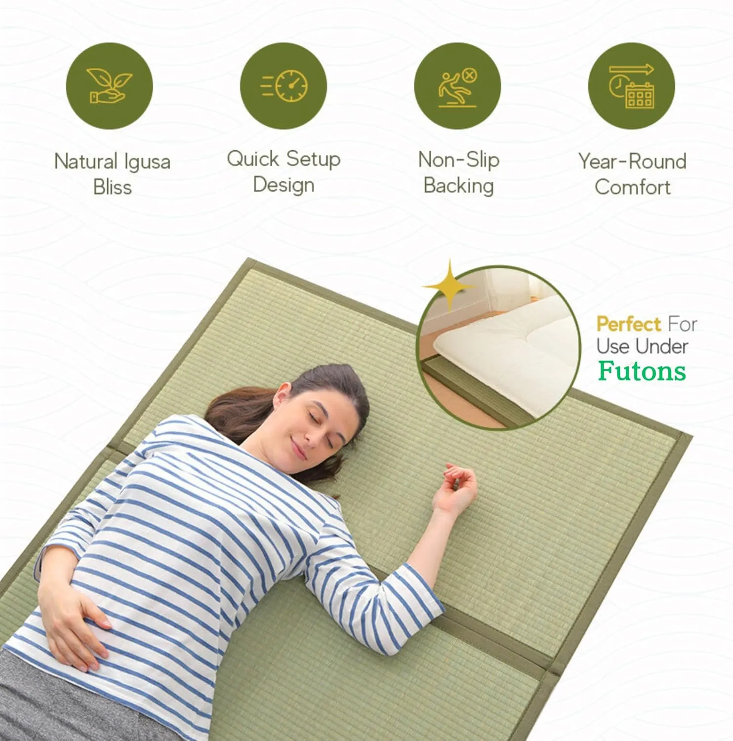 MIINA Japanese Traditional Tatami Mat, Igusa (Rush Grass) Floor Mattress, Futon, 55"x78" (Full, Natural)