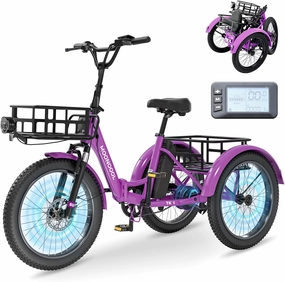 MOONCOOL Electric Tricycle for Adults, 500W/750W 48V 20" Folding Electric Trike Peak Power 1100W, 3 Wheels Electric Bicycle, Aluminum Frame Electric Tricycle with Large Basket and Removable Battery