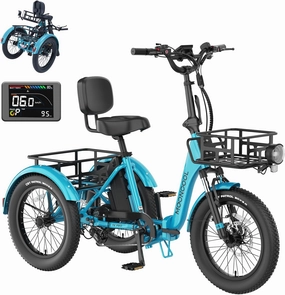 MOONCOOL Electric Trike, Electric Tricycle for Adults, 20" Folding 3 Wheels Electric Bicycle Bikes, 48V 500W/750W Motorized Electric Ebike with Aluminum Frame, Removable Battery and Basket