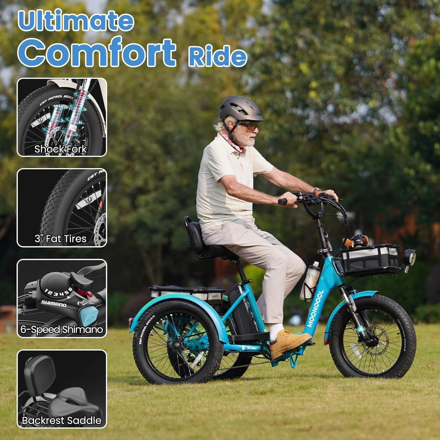 MOONCOOL Electric Trike, Electric Tricycle for Adults, 20" Folding 3 Wheels Electric Bicycle Bikes, 48V 500W/750W Motorized Electric Ebike with Aluminum Frame, Removable Battery and Basket