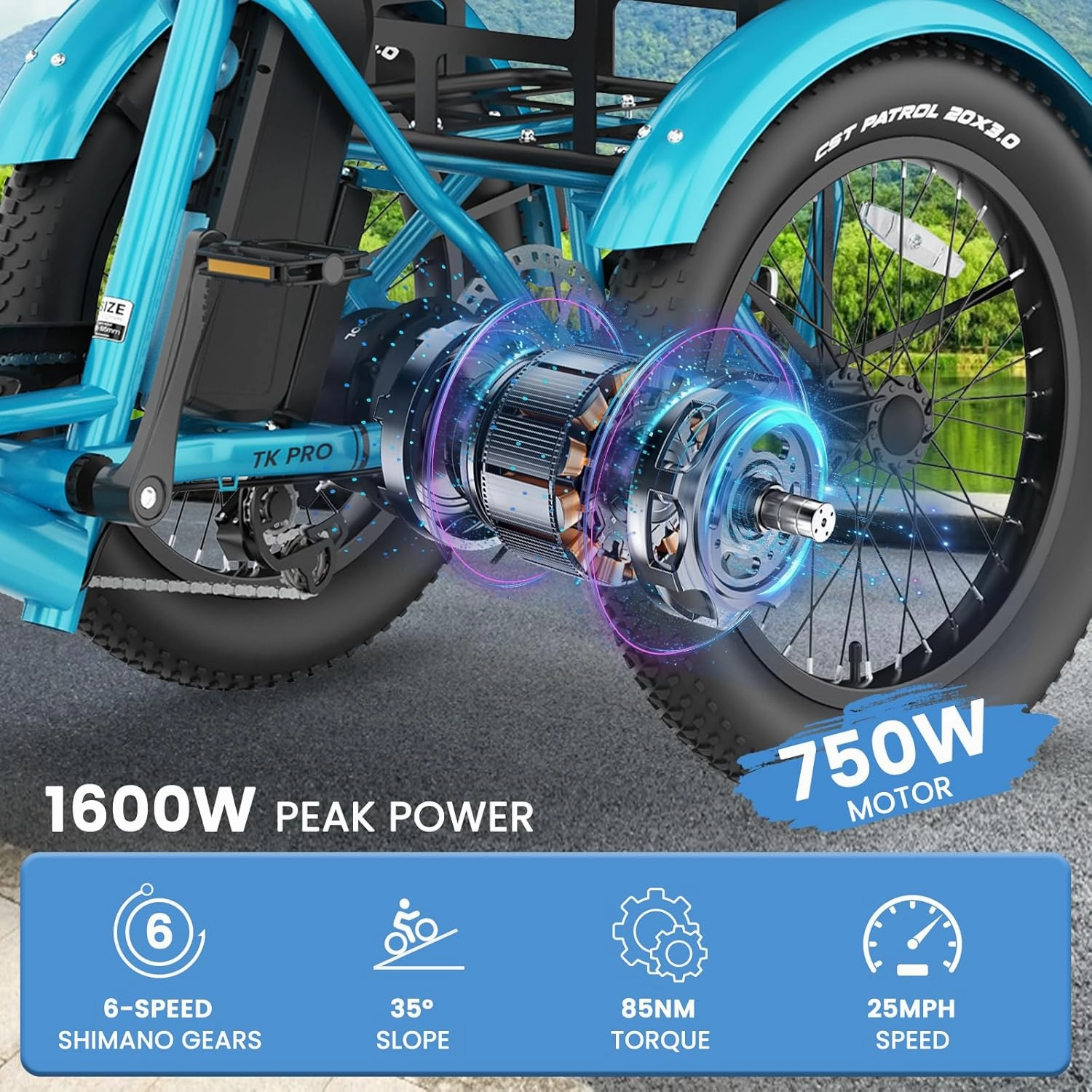 MOONCOOL Electric Trike, Electric Tricycle for Adults, 20" Folding 3 Wheels Electric Bicycle Bikes, 48V 500W/750W Motorized Electric Ebike with Aluminum Frame, Removable Battery and Basket