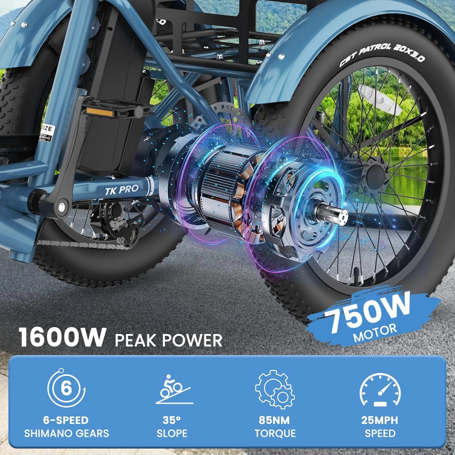 MOONCOOL Electric Trike, Electric Tricycle for Adults, 20" Folding 3 Wheels Electric Bicycle Bikes, 48V 500W/750W Motorized Electric Ebike with Aluminum Frame, Removable Battery and Basket