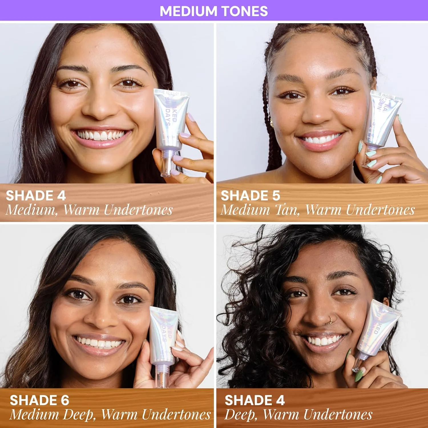 Naked Sundays BeautyScreen™ SPF 50 Mineral Peptide Foundation Tint – 2-in-1 Skin Tint & Mineral Sunscreen | Radiant, Buildable Coverage, Acne-Safe, Infused with Peptides (4 Medium honey, 1.01 oz)