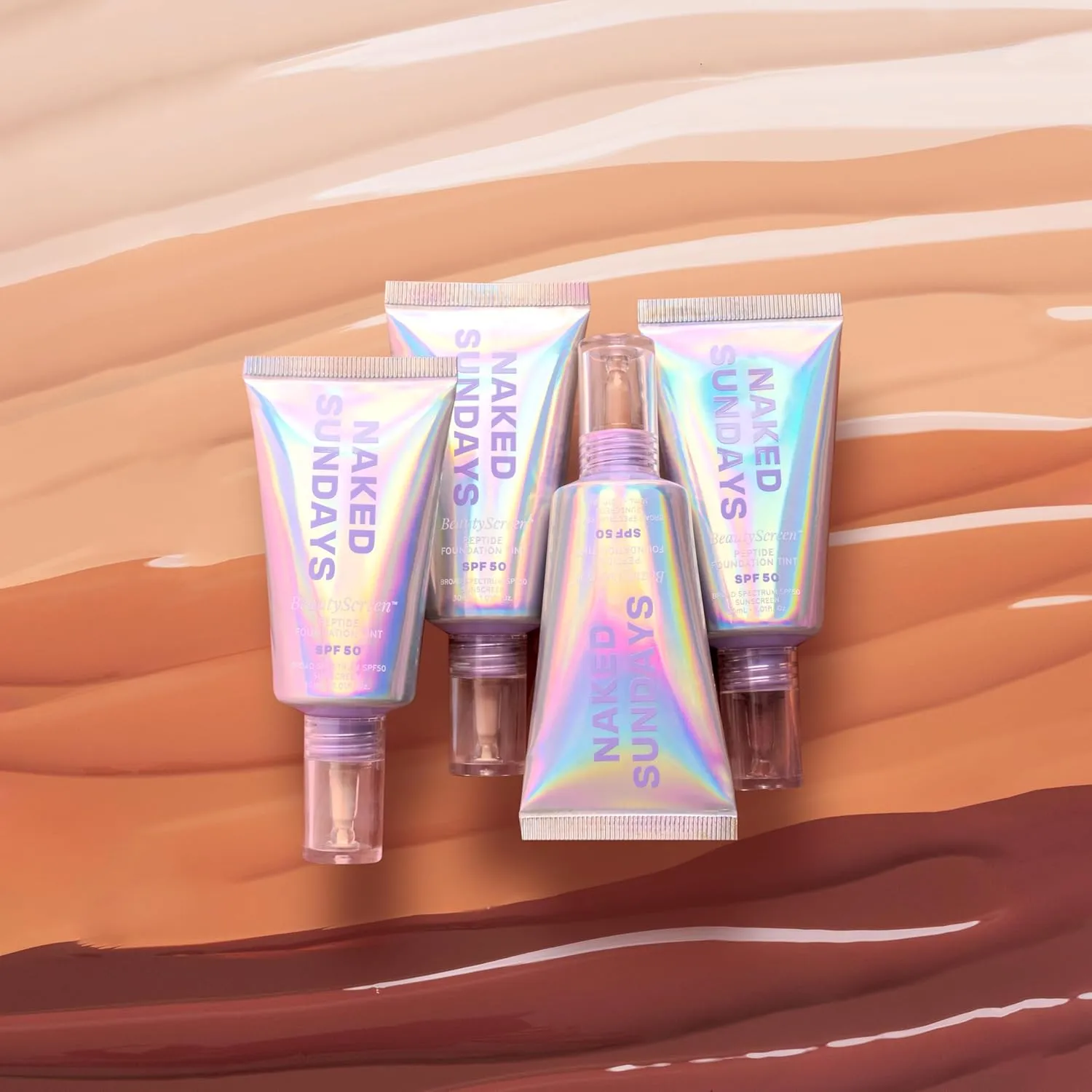 Naked Sundays BeautyScreen™ SPF 50 Mineral Peptide Foundation Tint – 2-in-1 Skin Tint & Mineral Sunscreen | Radiant, Buildable Coverage, Acne-Safe, Infused with Peptides (4 Medium honey, 1.01 oz)