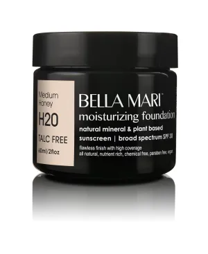 Natural Moisturizing Foundation by Bella Mari (Medium Honey H20, 2 Fl Oz Jar) - Made with Organic Ingredients - No Toxic Synthetic Chemicals - TSA-Approved Travel Size
