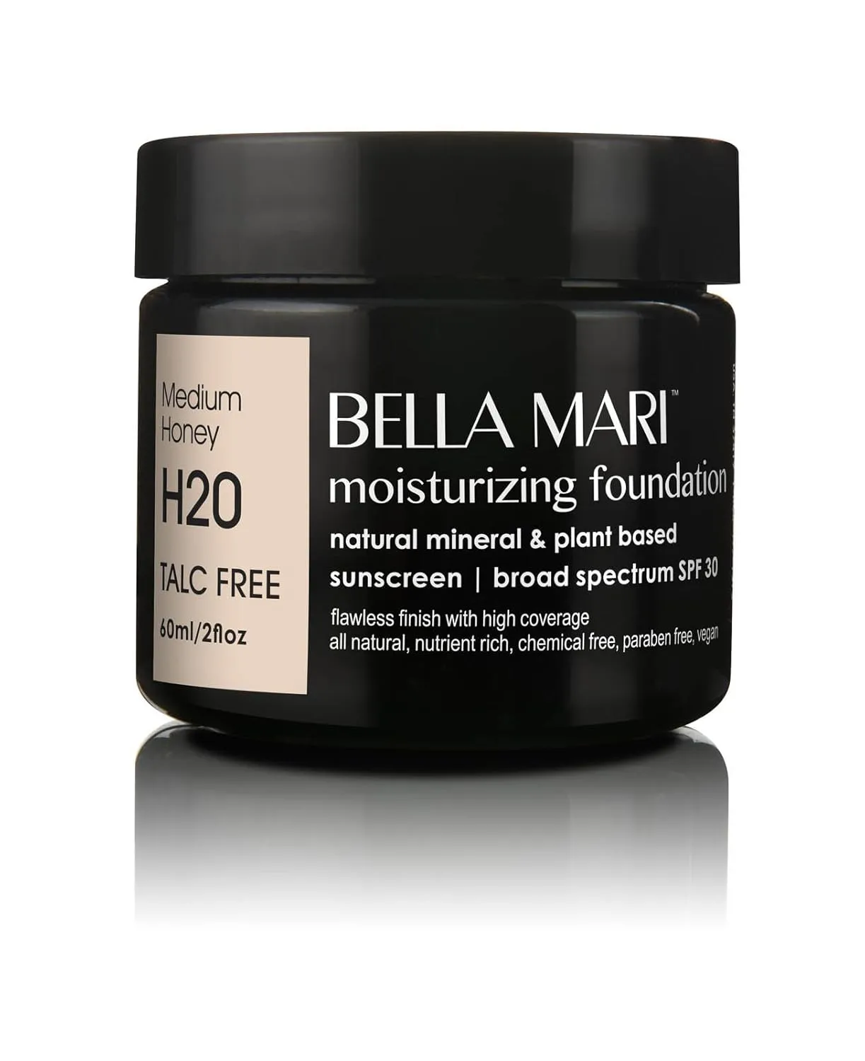 Natural Moisturizing Foundation by Bella Mari (Medium Honey H20, 2 Fl Oz Jar) - Made with Organic Ingredients - No Toxic Synthetic Chemicals - TSA-Approved Travel Size