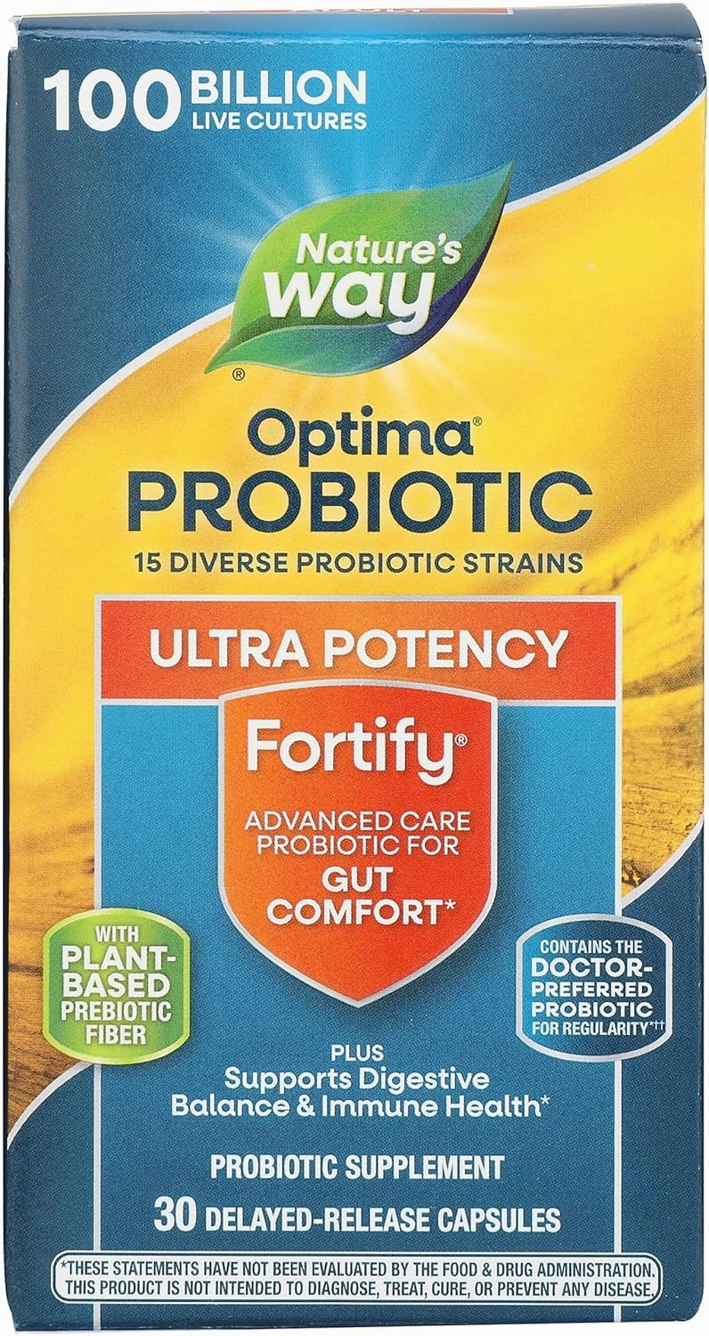 Nature's Way Natures Way Fortify Optima Daily Probiotic, 100 Billion, 15 Strains, Prebiotic, 30 Capsules, 30 Count