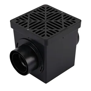 NDS 900BKITRTL1PK Square Catch Basin Drain Kit with 2-Opening Catch Basin Drain, 2 Adapters, 1 Outlet Plug, 1 Plastic Drain Grate, 9-Inch, for Lawns, Landscaped Areas, Black