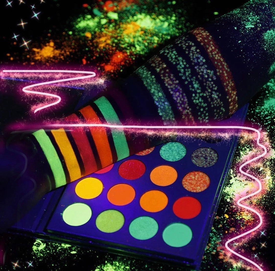 NEON LIGHTS (24PC) *BLACKLIGHT!* Pigment/Glitter Pallete!