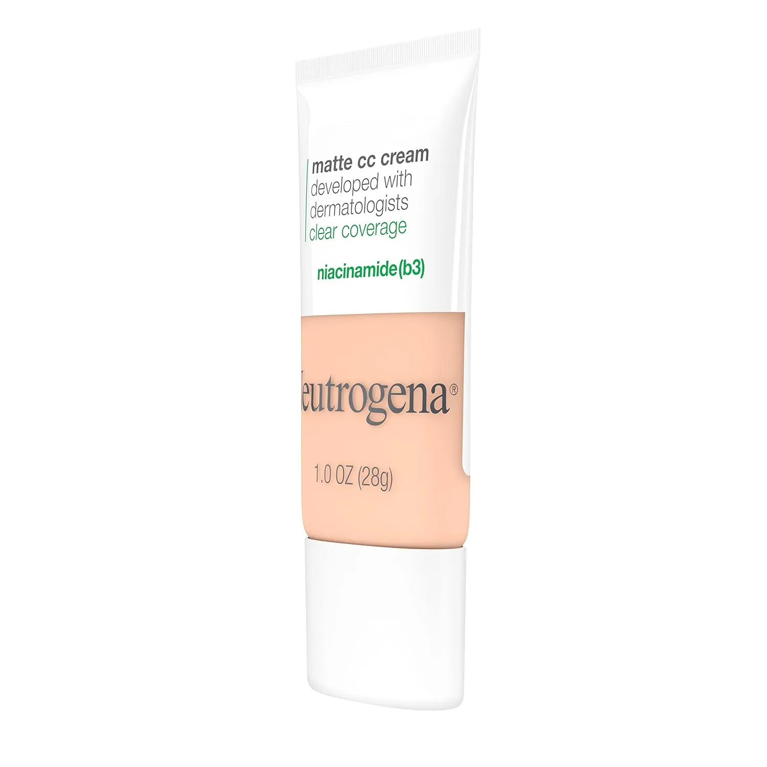Neutrogena Clear Coverage Flawless Matte CC Cream, Full-Coverage Color Correcting Cream Face Makeup with Niacinamide (b3), Hypoallergenic, Oil Free & Fragrance Free, Shell, 1 oz