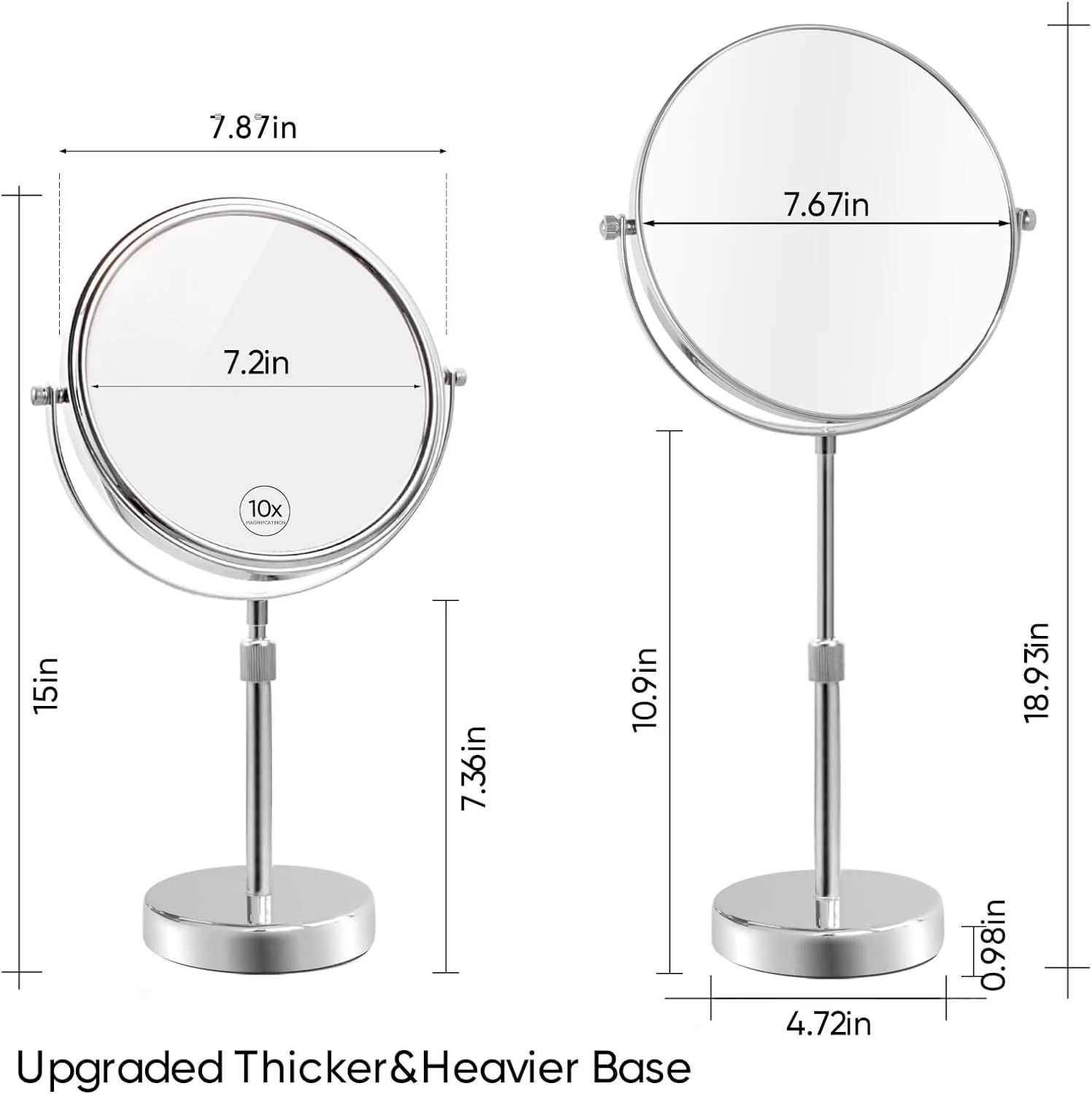 Nicesail Makeup Mirror Tabletop 8 Inch Double-Sided with 7X Magnification, Magnifying Mirror with Pedestal for Shaving Mirror, Height Adjustable Mirror for Makeup, Chrome Finish (8 Inch, 7X)