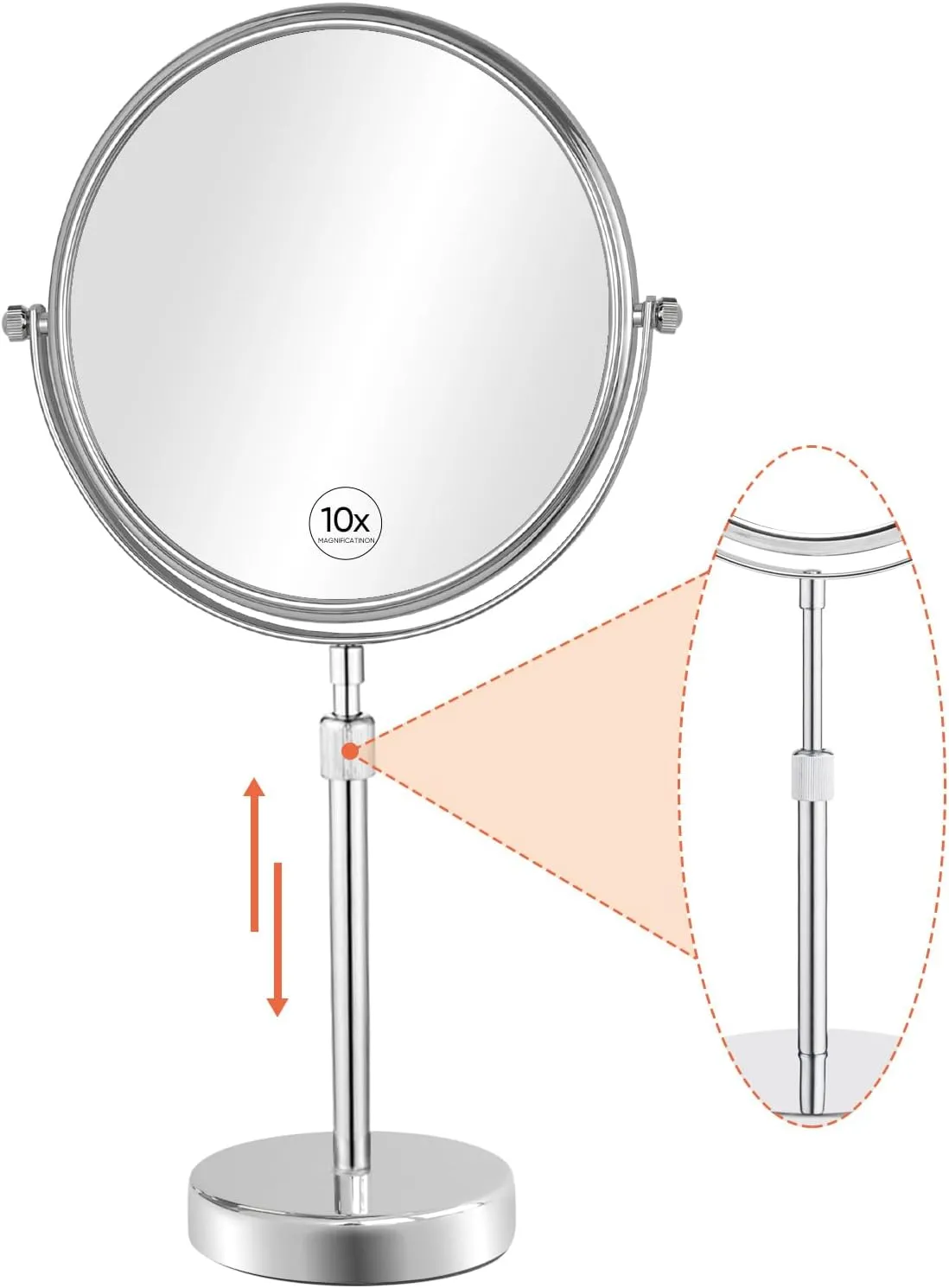 Nicesail Makeup Mirror Tabletop 8 Inch Double-Sided with 7X Magnification, Magnifying Mirror with Pedestal for Shaving Mirror, Height Adjustable Mirror for Makeup, Chrome Finish (8 Inch, 7X)