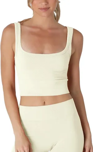 NIKIBIKI Women Seamless Chevron Ribbed Crop Top, Made in U.S.A, One Size