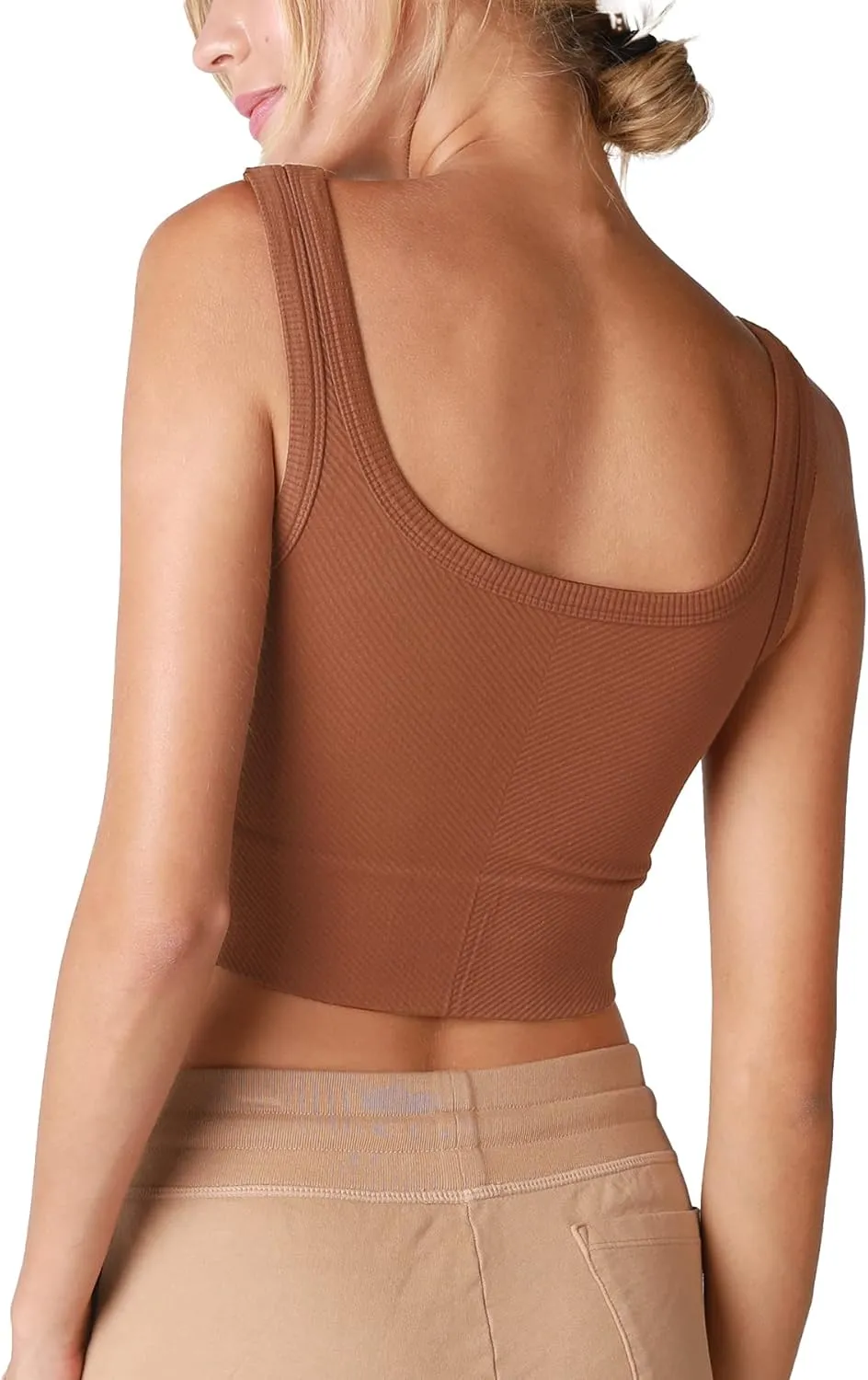 NIKIBIKI Women Seamless Chevron Ribbed Crop Top, Made in U.S.A, One Size