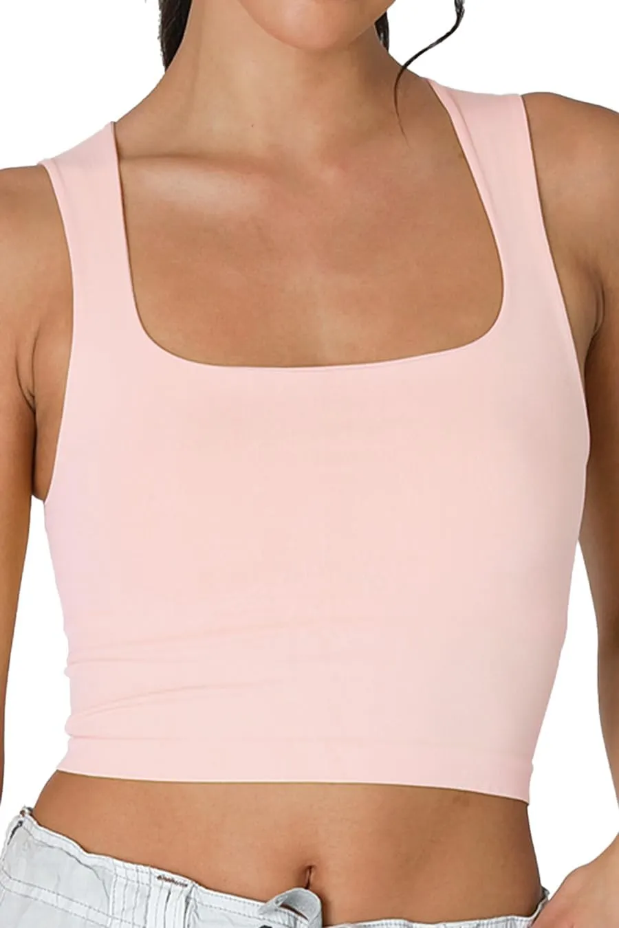 NIKIBIKI Women Seamless Clean Line Square Neck Crop Top, Made in U.S.A, One Size