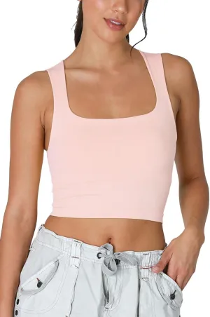 NIKIBIKI Women Seamless Clean Line Square Neck Crop Top, Made in U.S.A, One Size