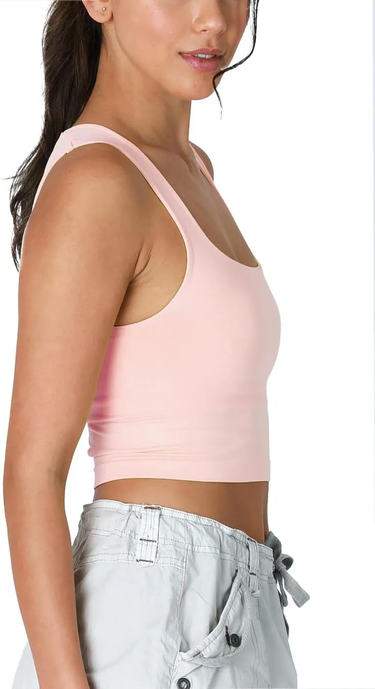 NIKIBIKI Women Seamless Clean Line Square Neck Crop Top, Made in U.S.A, One Size