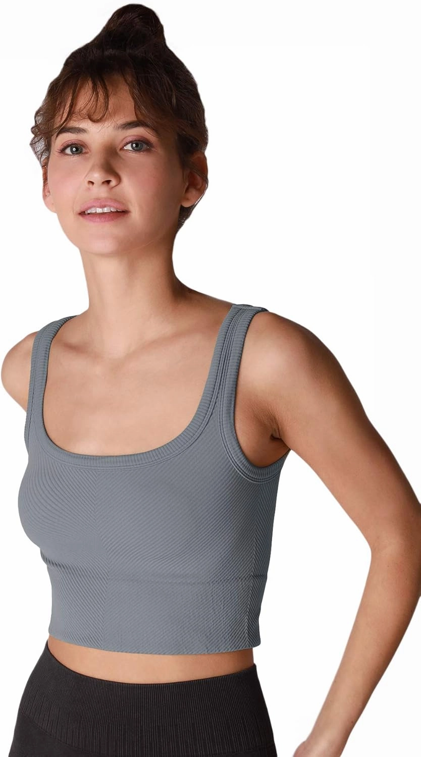 NIKIBIKI Women Seamless Chevron Ribbed Crop Top, Made in U.S.A, One Size