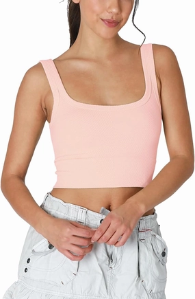 NIKIBIKI Women Seamless Chevron Ribbed Crop Top, Made in U.S.A, One Size
