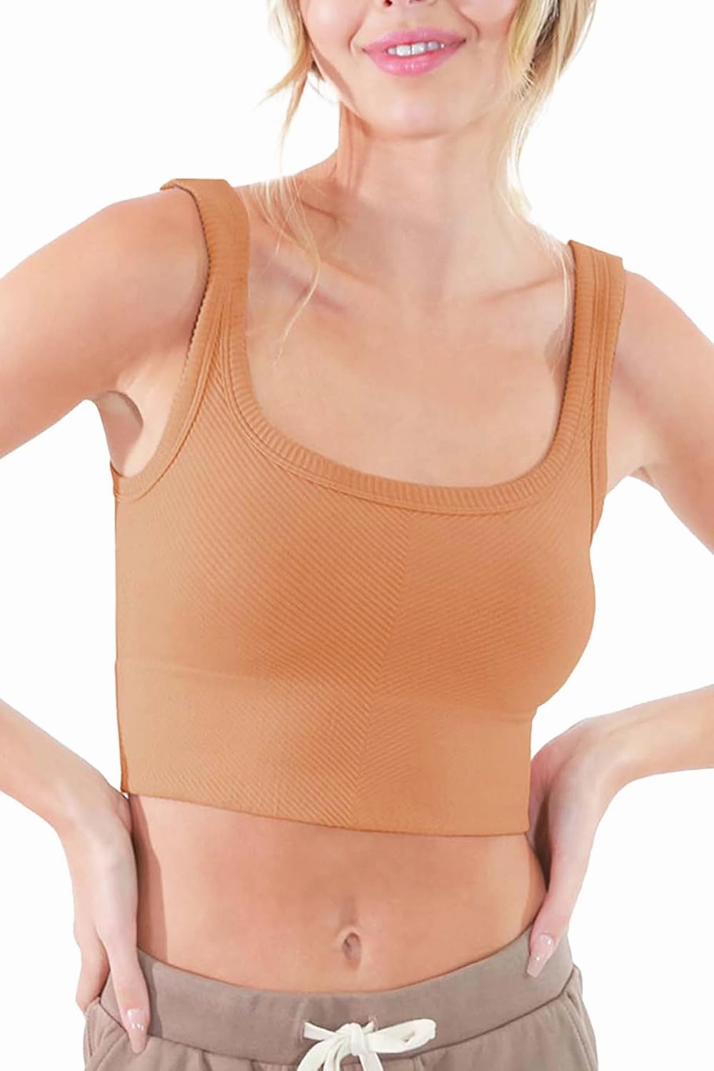 NIKIBIKI Women Seamless Chevron Ribbed Crop Top, Made in U.S.A, One Size