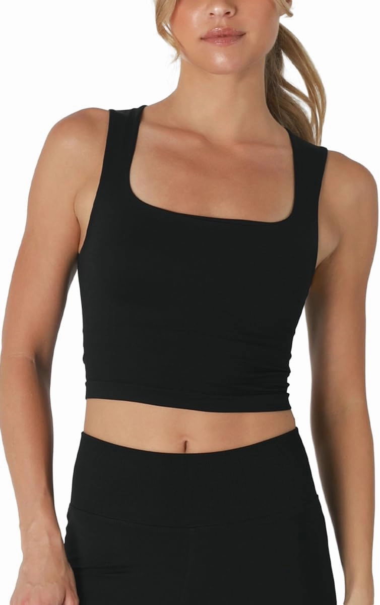 NIKIBIKI Women Seamless Clean Line Square Neck Crop Top, Made in U.S.A, One Size