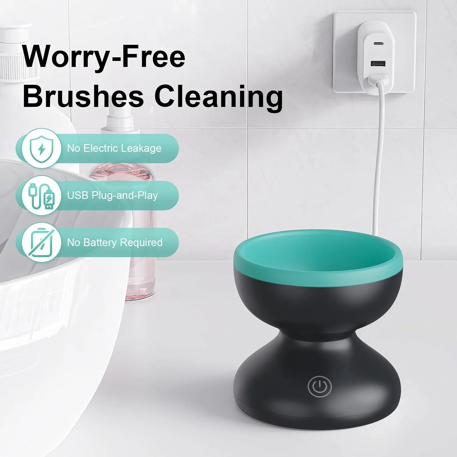 Norate Electric Makeup Brush Cleaner Machine, Automatic Makeup Brush Cleaner for Fast and Deep Cleaning - Portable Brush Cleaning Device with Rotating Silicone Fit for All Size Makeup Brushes