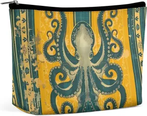 Octopus Yellow Green Ethnic Traditional Pattern Travel Makeup Bag Toiletry Bags Waterproof Portable Pouch Make Up Organizer