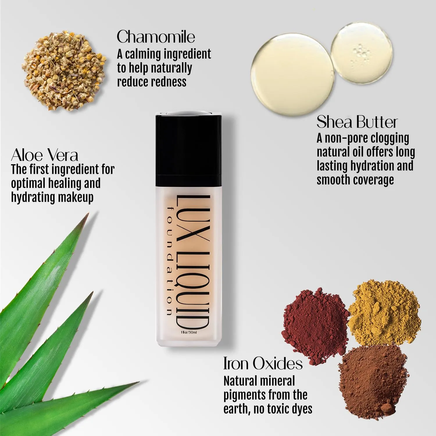 Organic Aloe-Based LUX Liquid Foundation, Natural Vegan Gluten-Free Made in USA, Agave