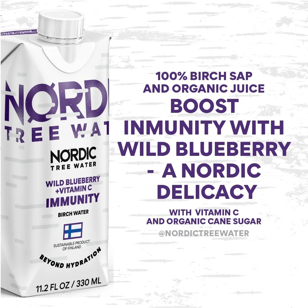 Organic Birch Tree Water IMMUNITY - Antioxidant-Rich Hydration, Immune Support Superdrink, Sustainably Harvested in Finland, BPA-Free Tetra Pak (Pack of 12)