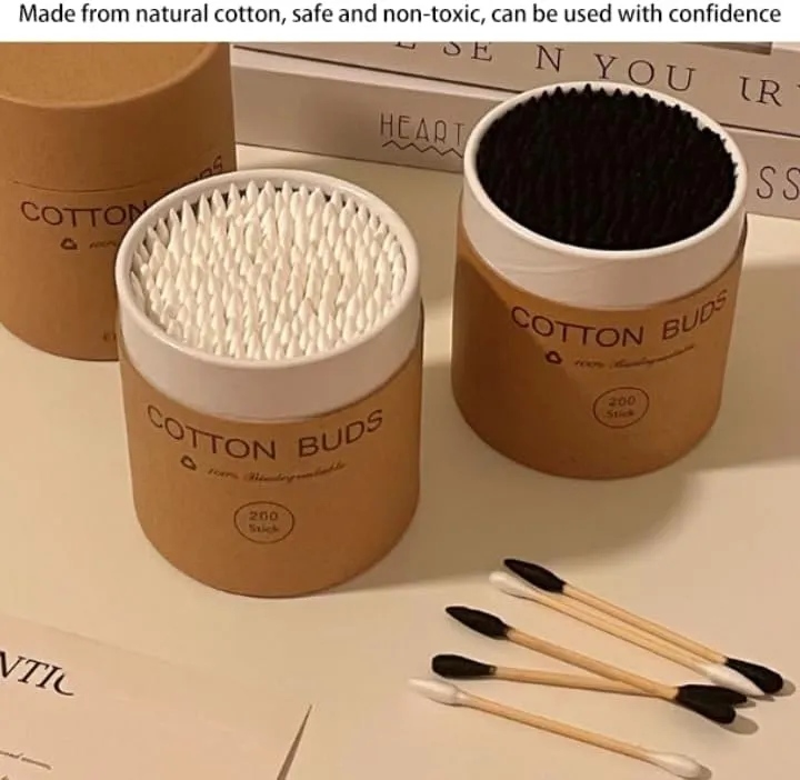 Organic Cotton Swabs - Ultra Soft Tips - Sturdy and Durable - Hypoallergenic - Chlorine Free - Sustainable - Natural, Vegan & Cruelty Free - Skin Care & Self Care (Black)