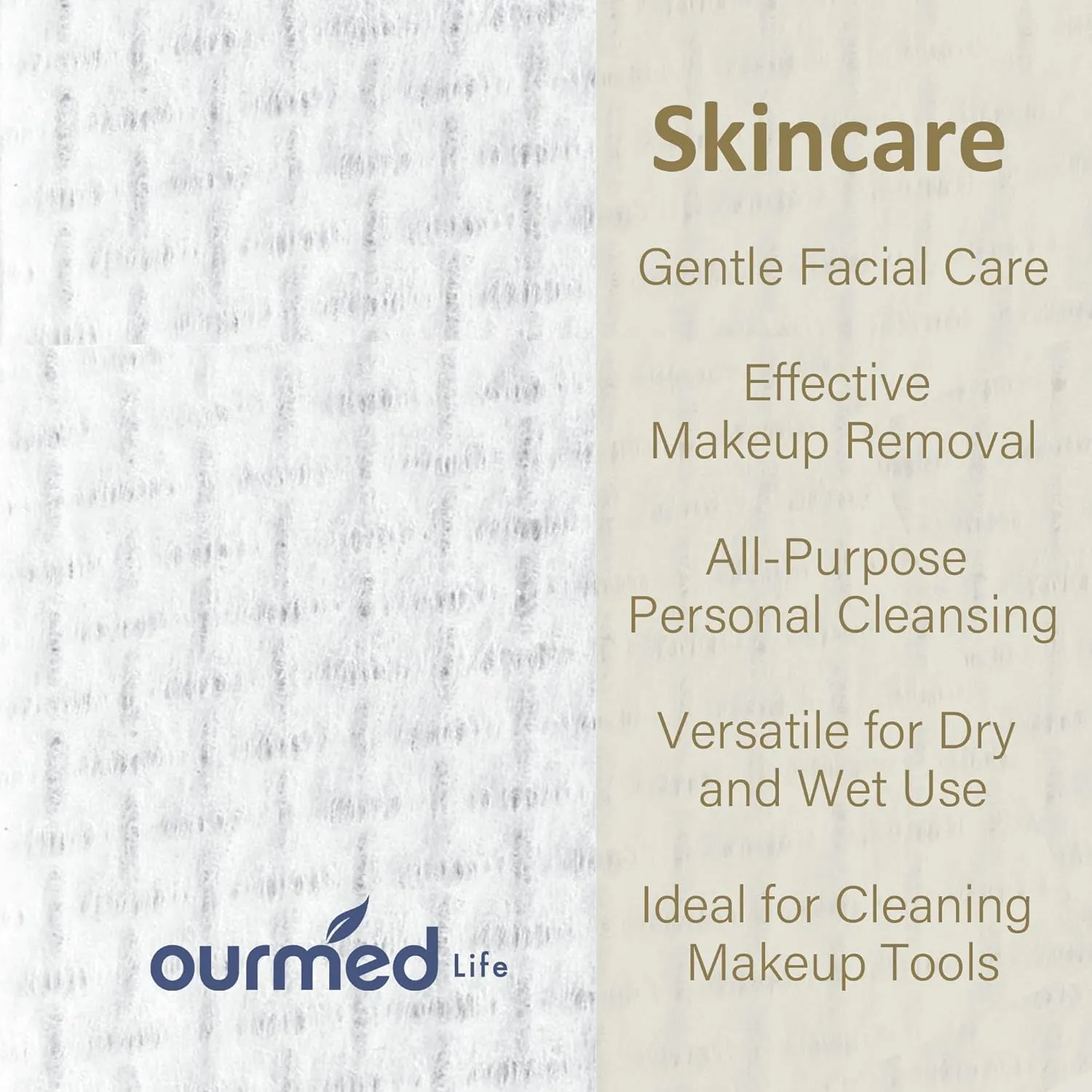 Ourmed Life Face Towels, Disposable Biodegradable Facial Towels for Sensitive Skin, Lint- free Face Wipes for Washing Face, Skincare and Makeup Remover, Dry Wipes, 10"×7.8" Extra Large, 180 Count