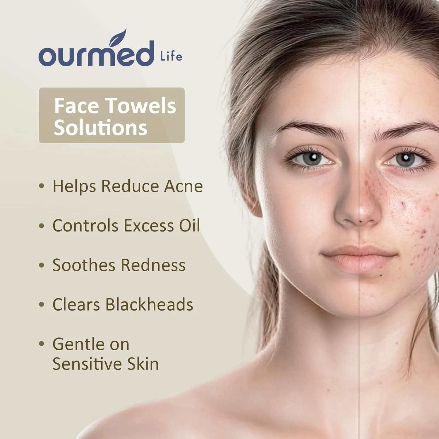Ourmed Life Face Towels, Disposable Biodegradable Facial Towels for Sensitive Skin, Lint- free Face Wipes for Washing Face, Skincare and Makeup Remover, Dry Wipes, 10"×7.8" Extra Large, 180 Count