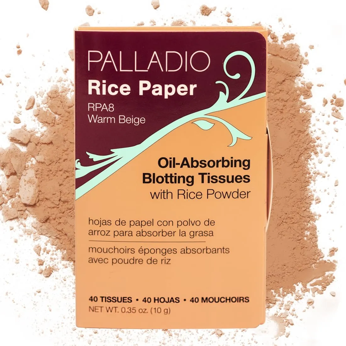 Palladio Face Blotting Tissue Sheets Made from Natural Rice Powder for Oily Skin, Oil Absorbing Paper, 2 Sided, Instant Results, Warm Beige, 40 Count