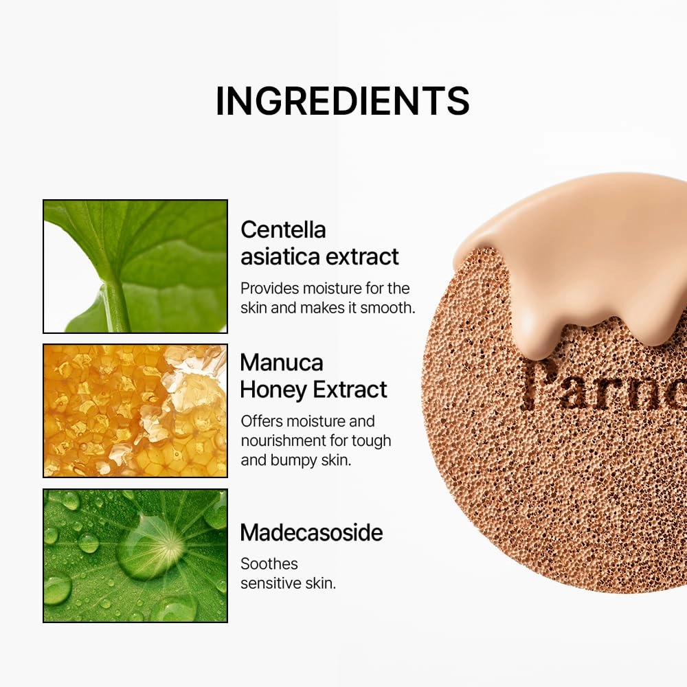 Parnell Cicamanu Serum Cushion - Moisturizing Foundation for Soothing, Coverage, Glass Skin and Lightweight for Sensitive and Dry Skin Pearl Skin (0.52 Fl Oz) (27N)