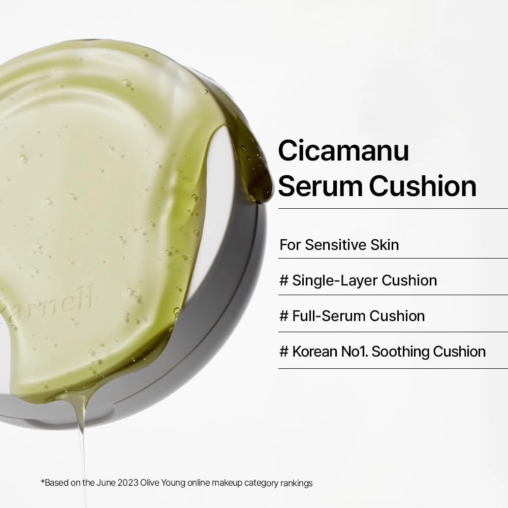 Parnell Cicamanu Serum Cushion - Moisturizing Foundation for Soothing, Coverage, Glass Skin and Lightweight for Sensitive and Dry Skin Pearl Skin (0.52 Fl Oz) (27N)