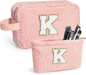 Personalized Makeup Bag - Cute Makeup Bags Monogram Initial Cosmetic Bag Travel Toiletry Bag Makeup Brush Bag, Makeup Bag with Zipper Personalized Daughter Friend Gifts for Woman Pink K